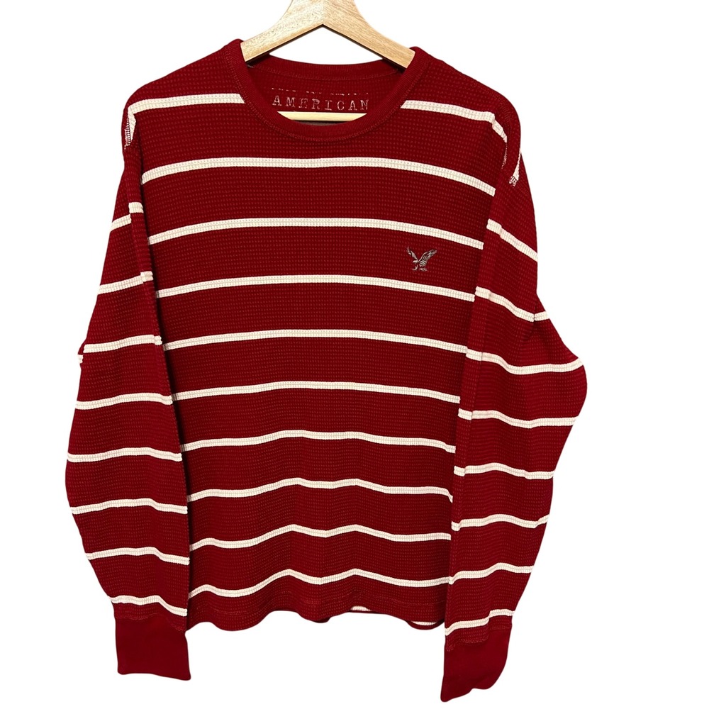 American Eagle Outfitters Mens Waffle Knit Striped Long Sleeve Thermal Shirt L